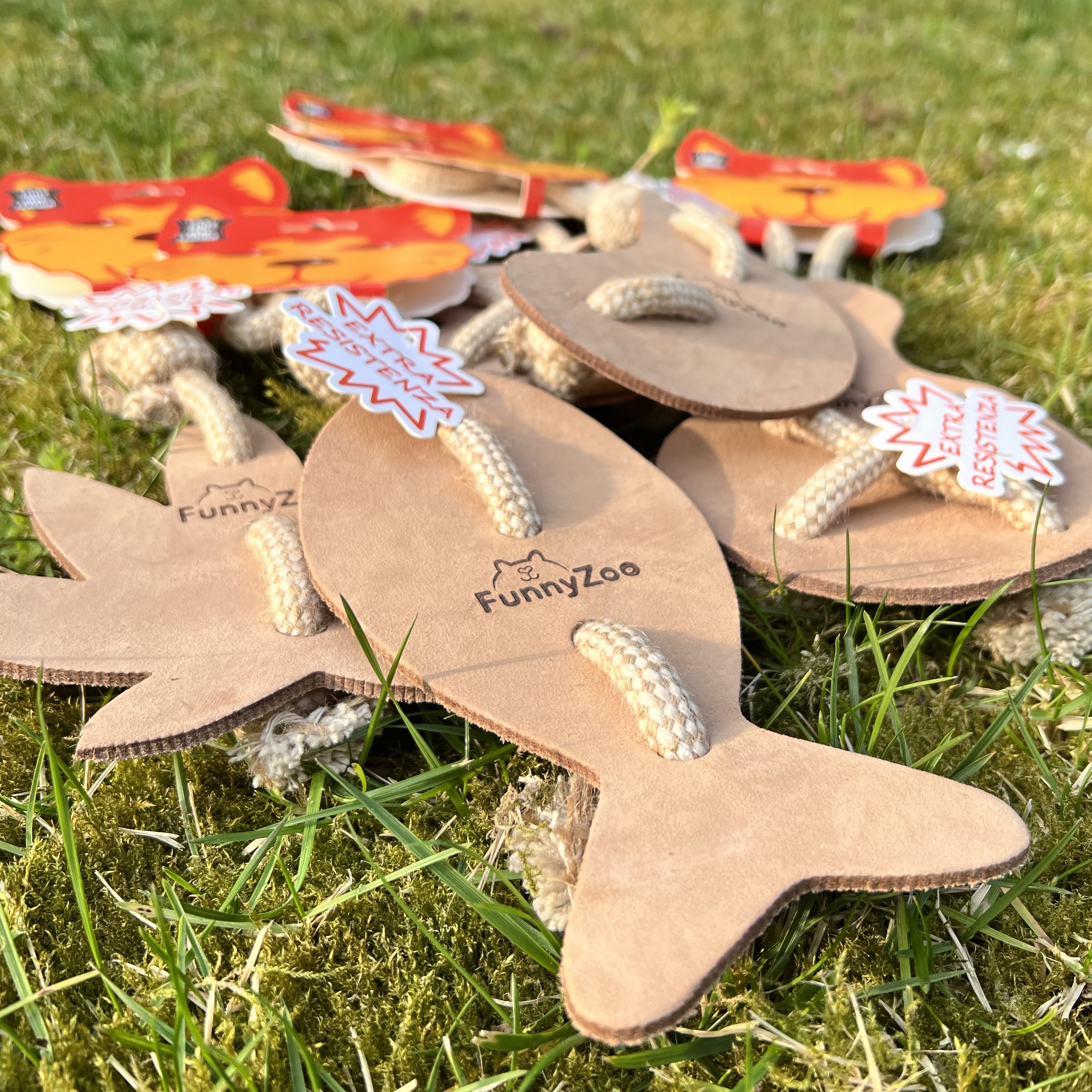 Natural toy for dogs in harness leather