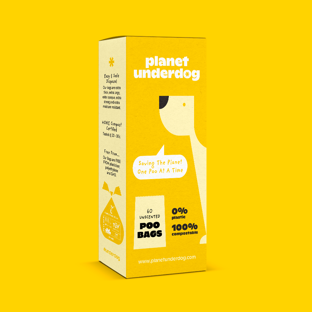60 Planet Underdog Compostable Dog Poop bags - Yellow Box