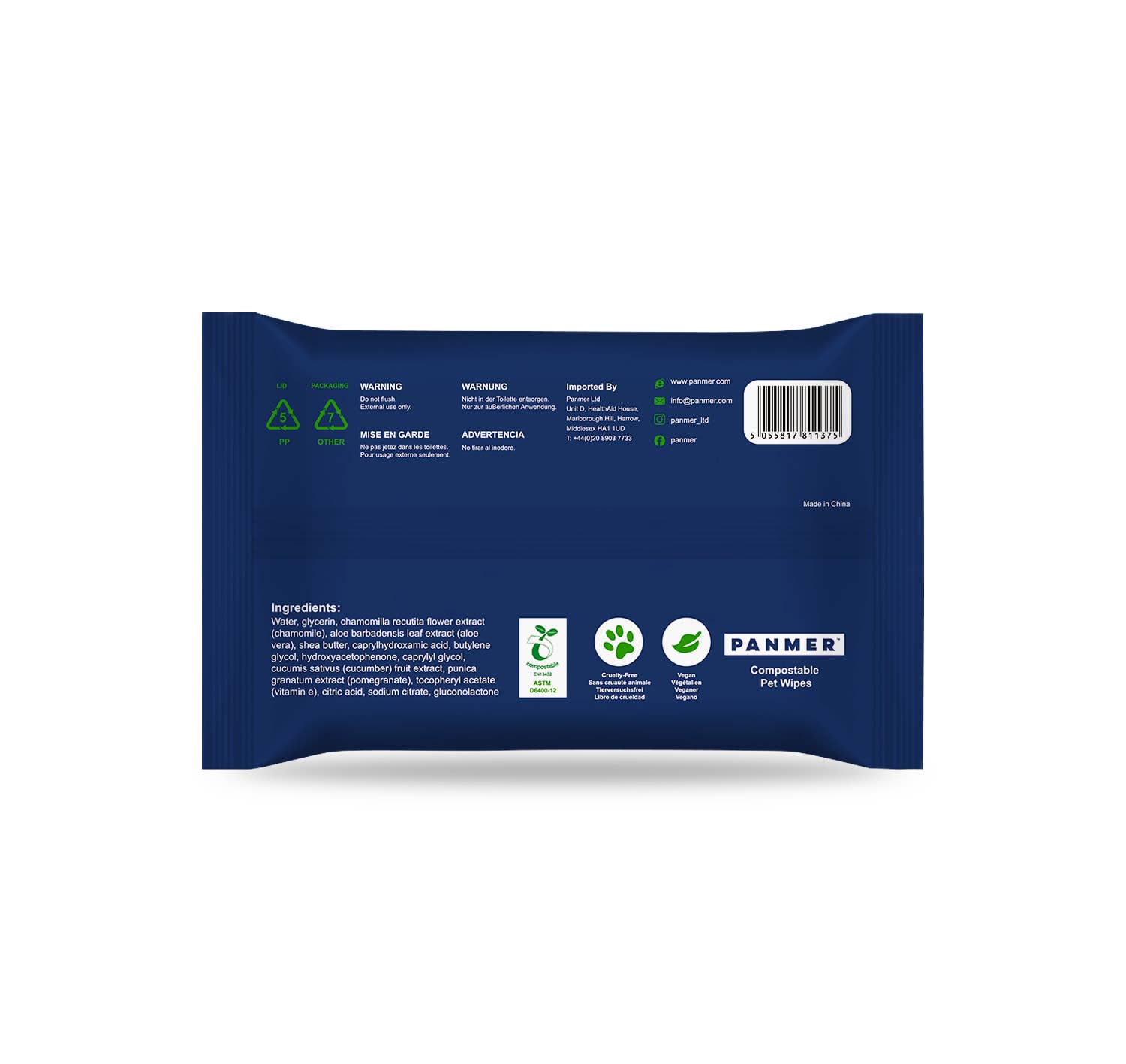 Pet Dog Wipes Travel Pack Eco-Friendly Hypoallergenic x 20